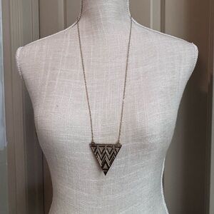House of Harlow 1960 Textured Gold Geometric Triangle Pendant Necklace